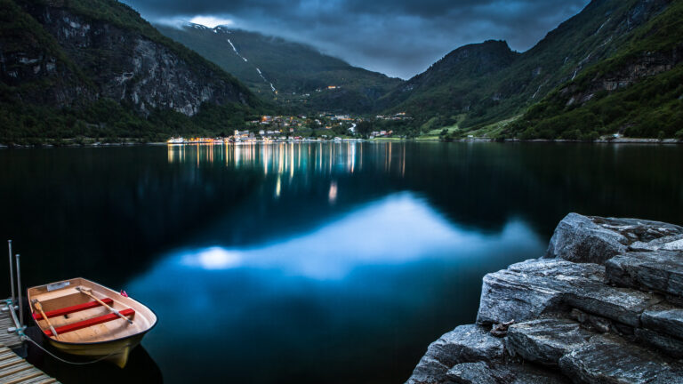 Geiranger Norway Mountains, Lake & Boat Wallpaper