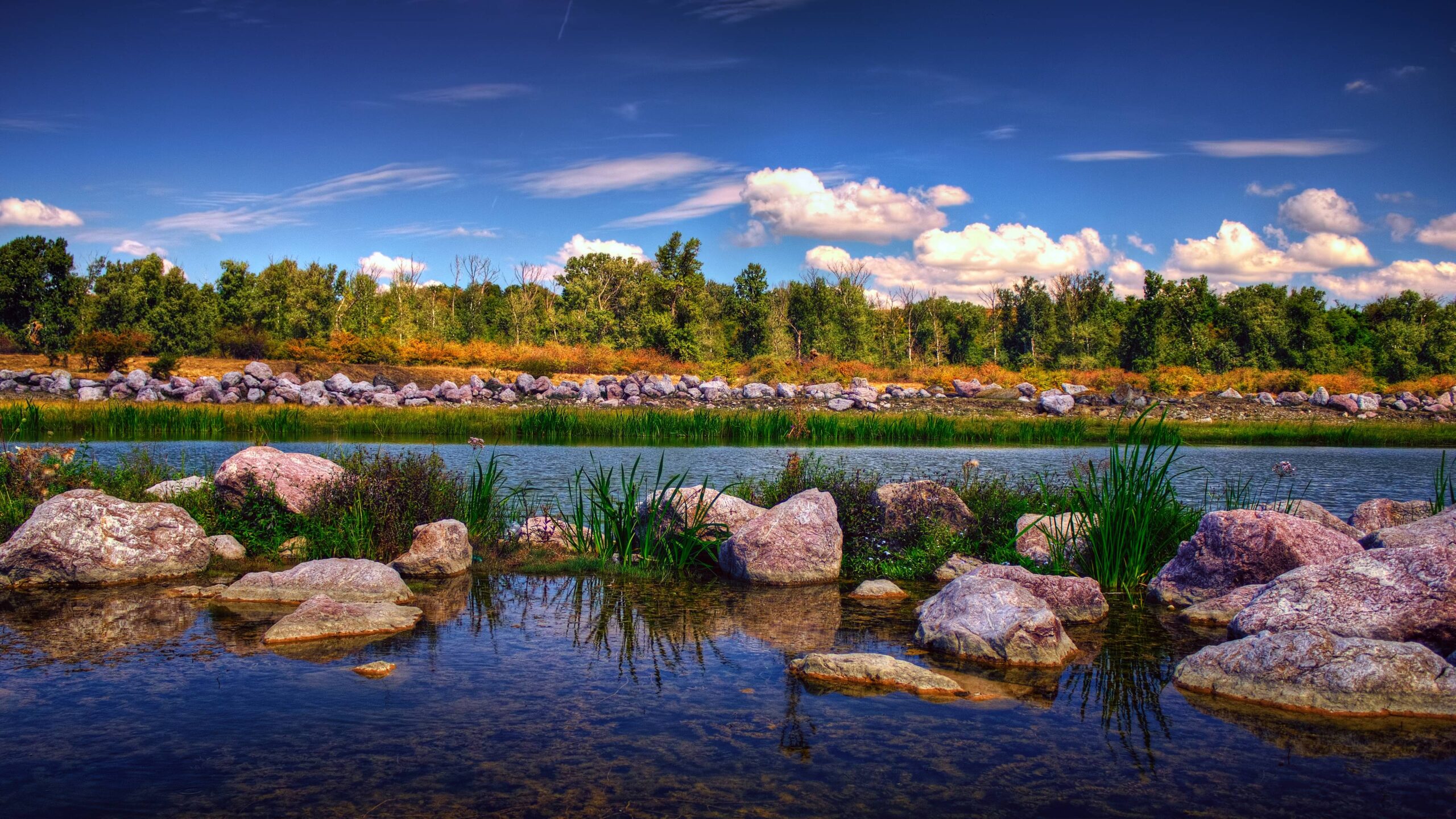 Stunning Nature Wallpaper with Rocks in Still Water