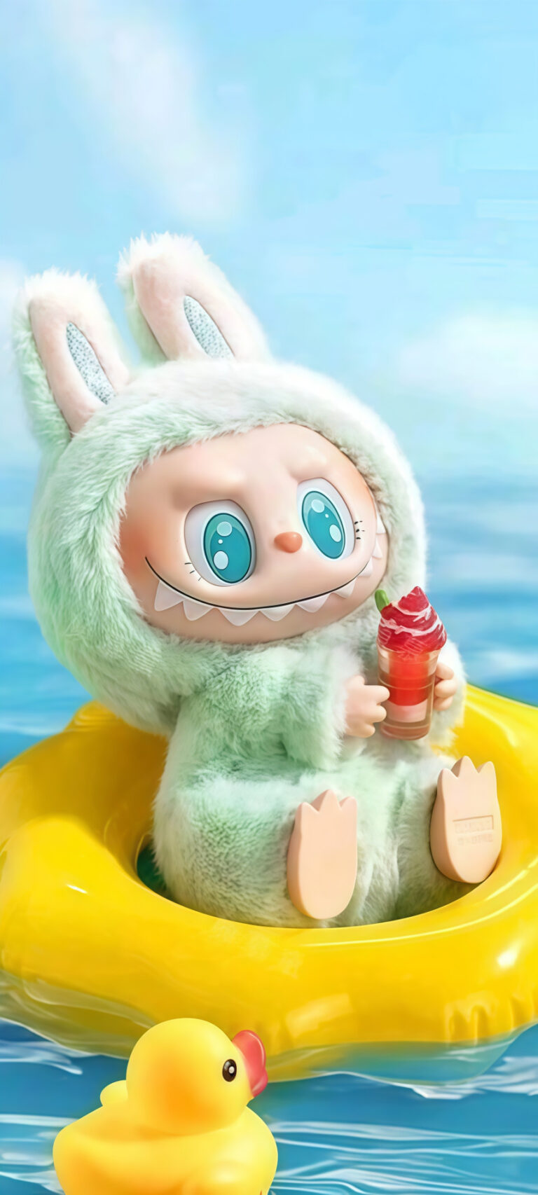 Adorable Labubu Floating in Water Wallpaper