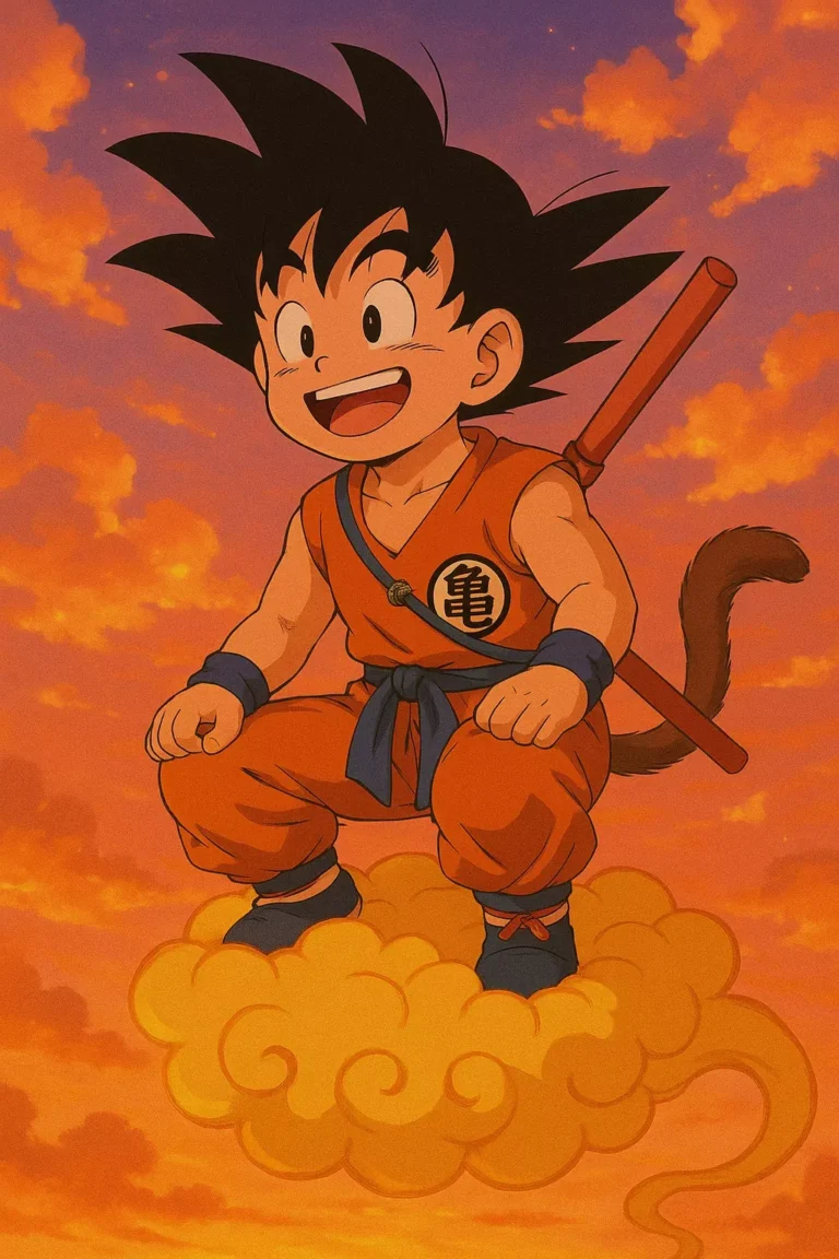 Epic Kid Goku on Nimbus Sunset Wallpaper
