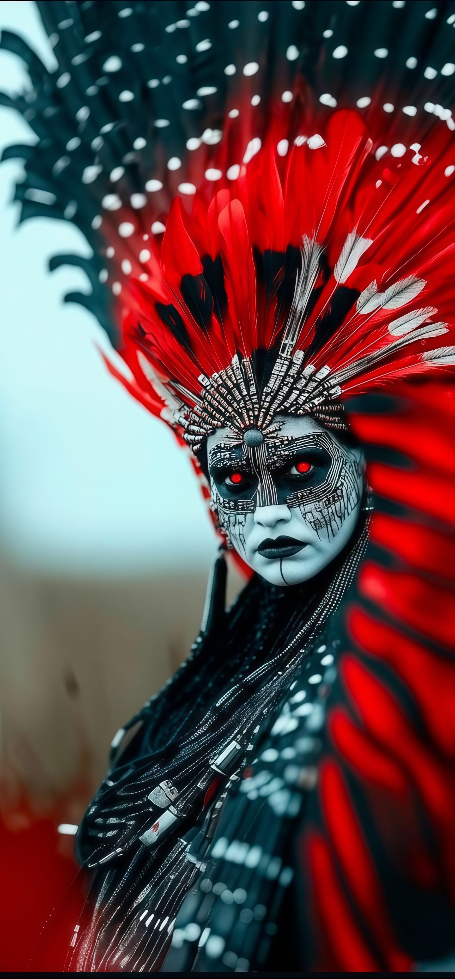 Cyberpunk Tribal Red Feather Headdress Wallpaper 6 iphone_14_pro