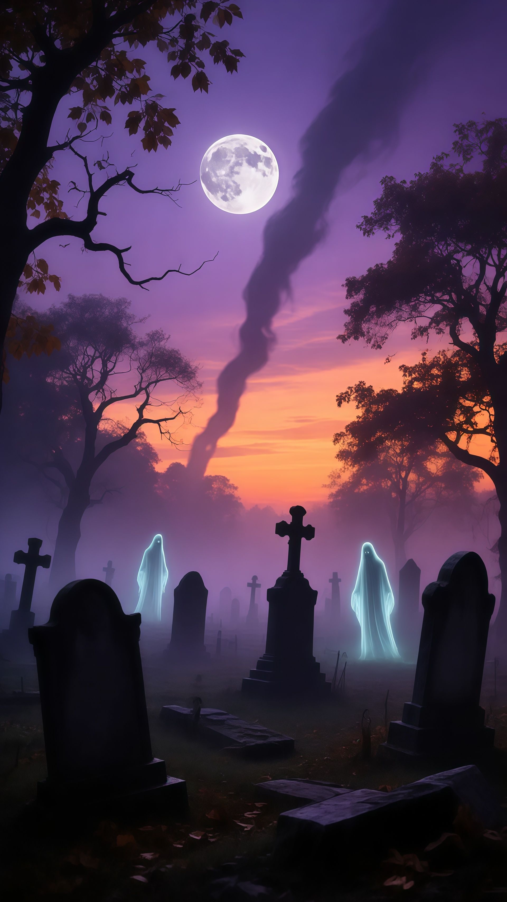 Eerie Halloween Graveyard Full Moon Ghosts Wallpaper 6 iphone_14_pro