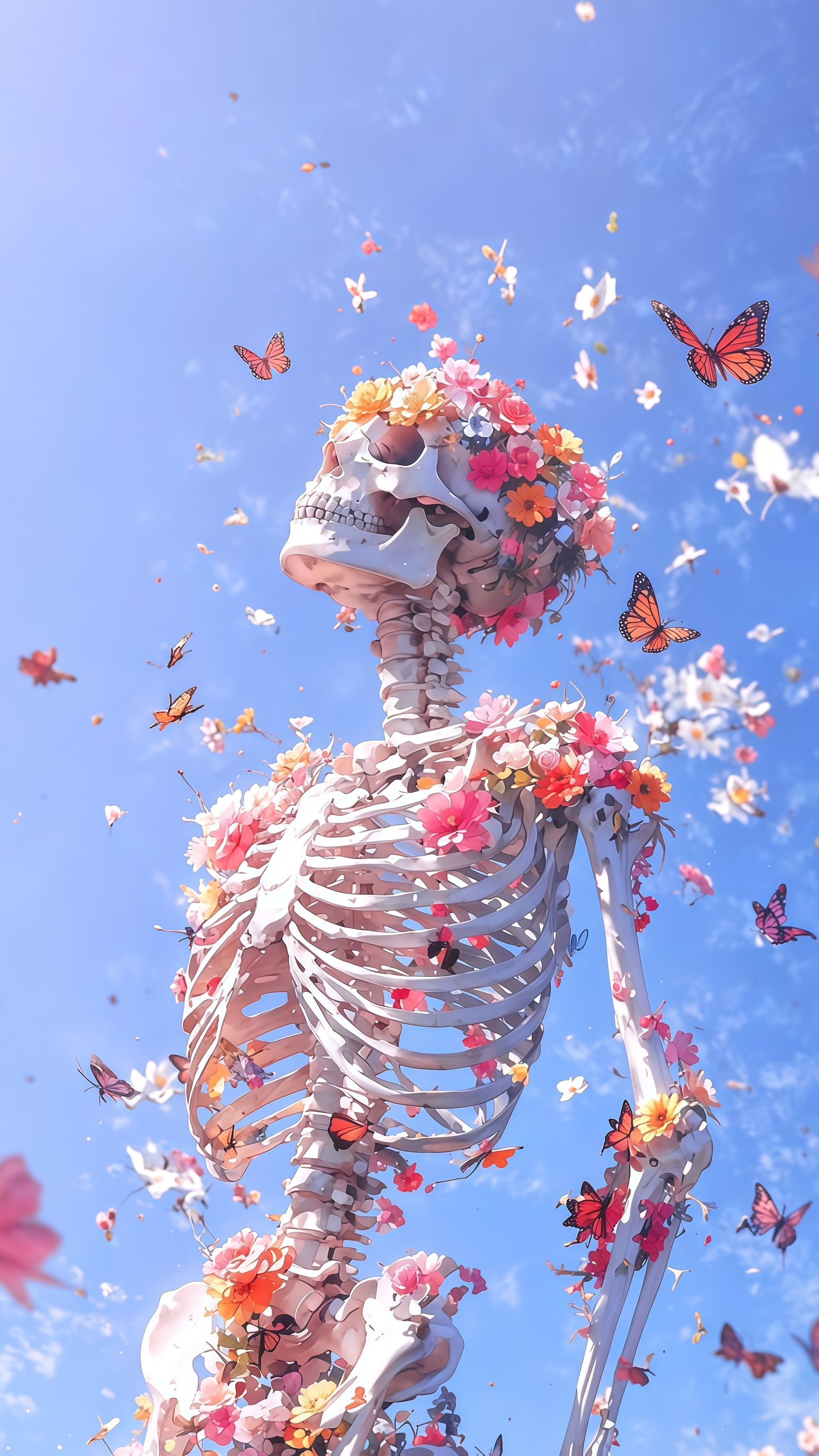 Floral Skeleton Flowers Butterflies Nature Wallpaper 6 iphone_14_pro