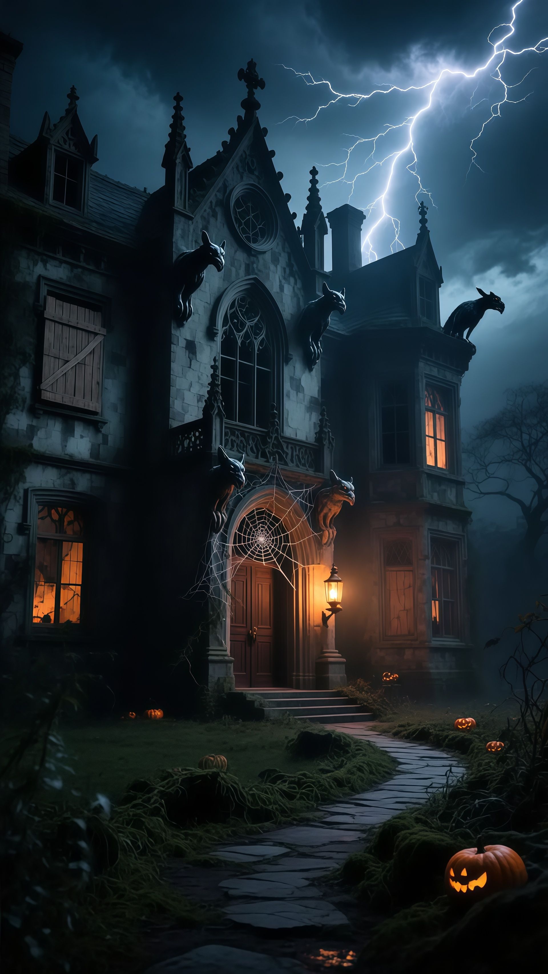 Gothic Haunted Mansion Lightning Phone Wallpaper 6 iphone_14_pro