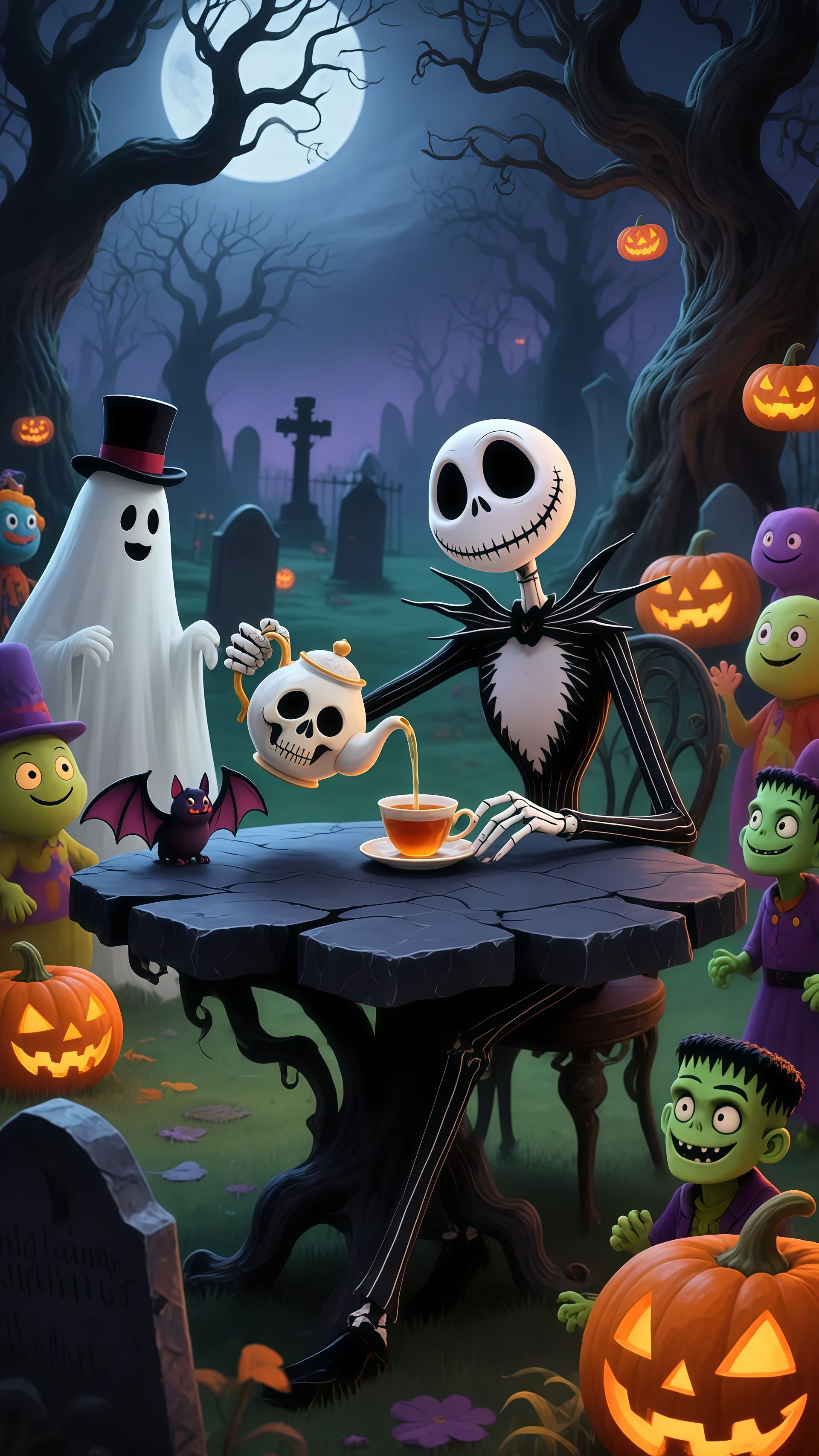 Jack Skellington Graveyard Tea Party Wallpaper 6 iphone_14_pro