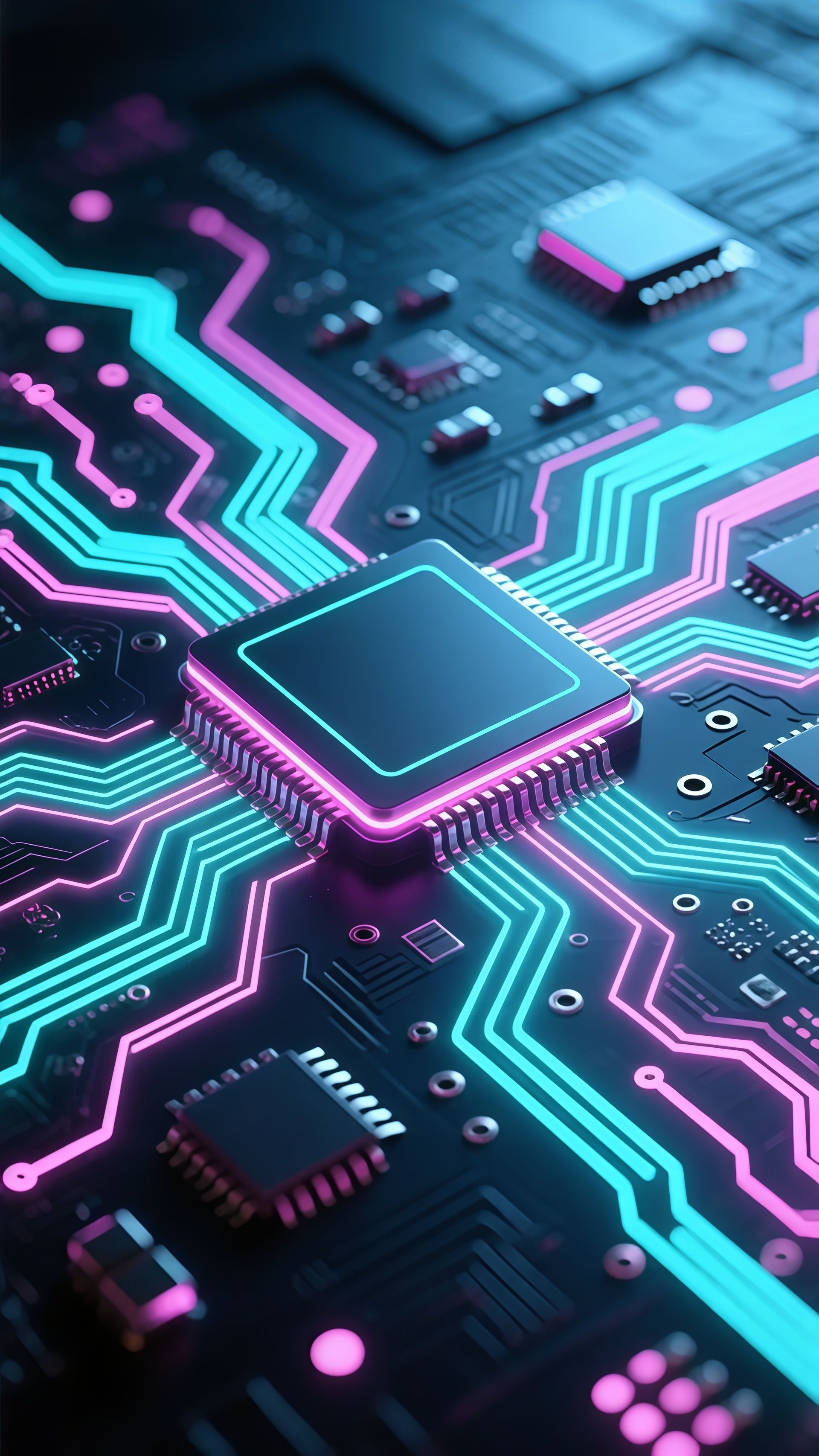 Neon Cyberpunk Circuit Board Processor Chip Wallpaper 6 iphone_14_pro
